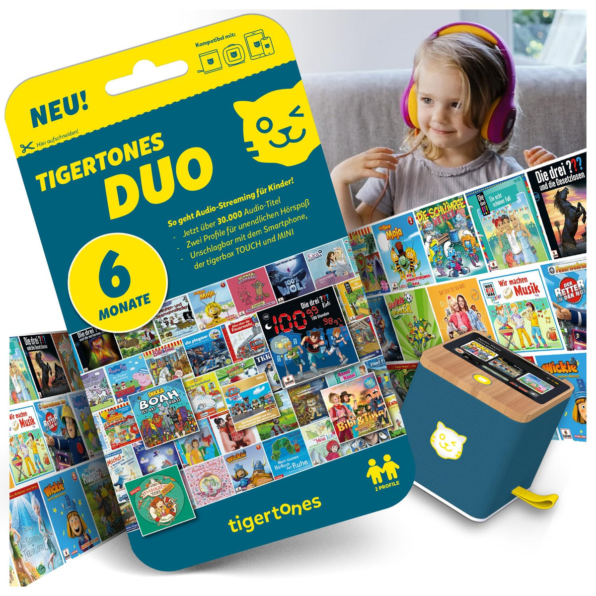 tigermedia tigertones Duo Prepaid 6 Monate Audio-Streaming für Kinder – über 30.000 Audiotitel