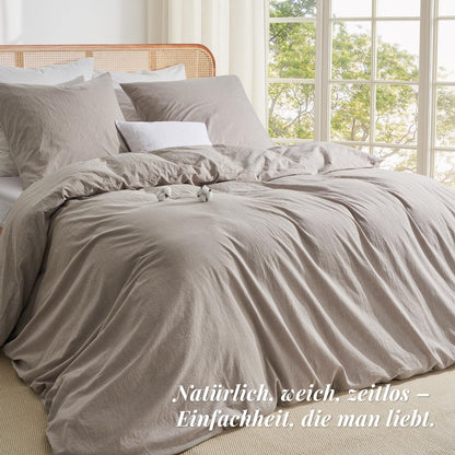 Duvetnova Bettwäsche 200x220 cm Baumwolle Leinen-Optik, 3-teilig