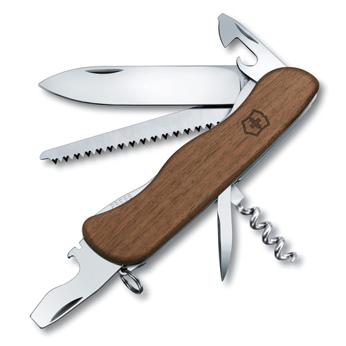 Victorinox Forester Wood Schweizer Taschenmesser - Braun: Braunes Klappmesser aus Holz mit Hauptklinge, Holzsäge und Korkenzieher für Outdoor & Alltag.