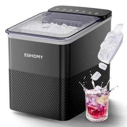 EUHOMY Eiswürfelmaschine, 12 kg Eis pro Tag, 2 Würfelgrössen, schwarz – mit transparentem Deckel