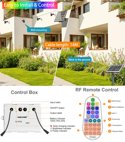 MEIKEE Solarstrahler RGB + Weiss, Gartenleuchte 4 Stück, IP66