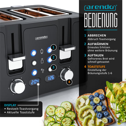 Arendo MANANA X2 Toaster 4 Scheiben Edelstahl, schwarz