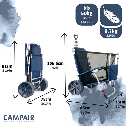 CampAir 2-in-1 Faltbarer Handwagen und Strandliege mit Rollen, blau