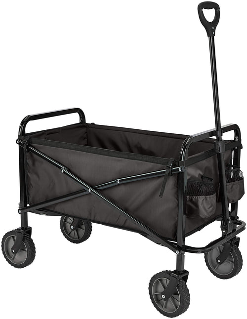 Amazon Basics Faltbarer Bollerwagen Garten mit Abdeckung Schwarz: Transporthilfe für Garten & Freizeit, platzsparend faltbar.