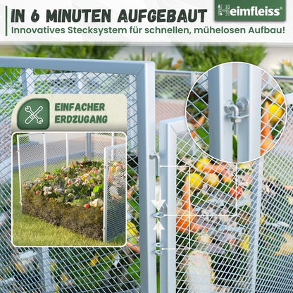 Heimfleiss Metallkomposter 750 L, verzinkter Stahl, 100x100x75 cm