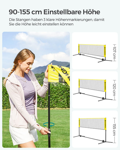 SONGMICS Badmintonnetz 4 m, höhenverstellbar, tragbar, Gelb