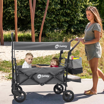 Sekey Bollerwagen Faltbar SS5050 für 2 Kinder - Grau mit Dach