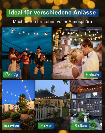 Zuske Solar-Lichterkette Aussen 15 m, 25+2 G40 LED warmweiss IP65
