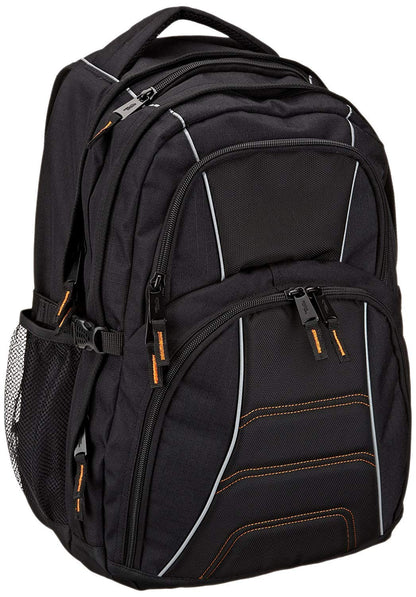 Amazon Basics Laptop-Rucksack bis 17 Zoll, gepolstert, schwarz – mit Schulterriemen und Netzseitentaschen