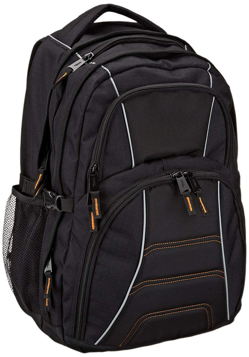 Amazon Basics Laptop-Rucksack bis 17 Zoll, gepolstert, schwarz – mit Schulterriemen und Netzseitentaschen