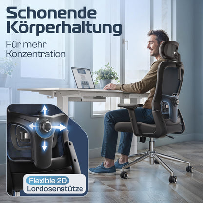 CLOUVOU BrightSeat ergonomischer Bürostuhl bis 150 kg mit Mesh-Bezug