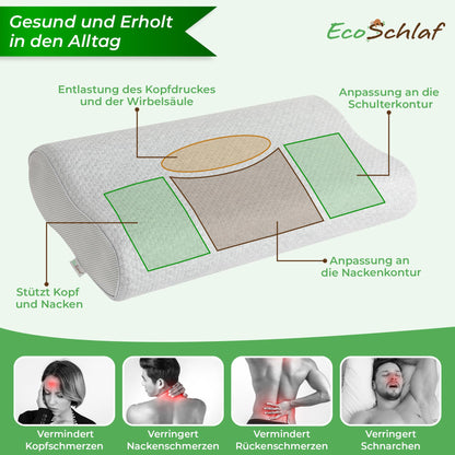 EcoSchlaf Orthopädisches Nackenstützkissen aus Memory Foam, Grau