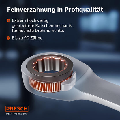 PRESCH Ratschenschlüssel Set 12tlg., 6-19 mm, inkl. Tasche