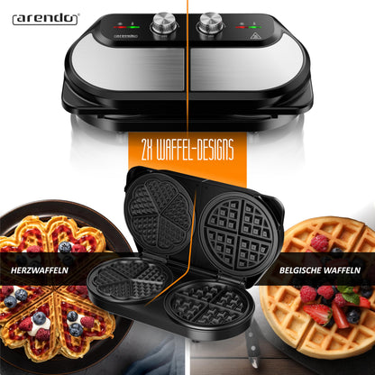Arendo Doppel-Waffeleisen Belgische Waffel und Herzform, 1400 W