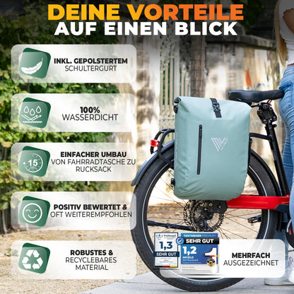 MIVELO 3in1 Wasserdichte Gepäckträgertasche - Mint 20L