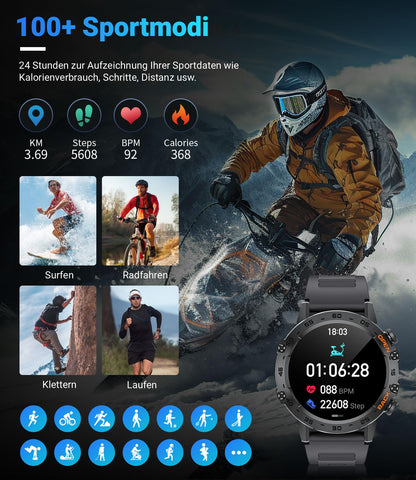 LIGE Smartwatch BW1846A Herren mit Telefonfunktion, 1,39 Zoll, schwarz