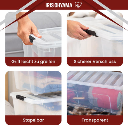 Iris Ohyama TB-84D Aufbewahrungsboxen - 80L 4er-Set Transparent