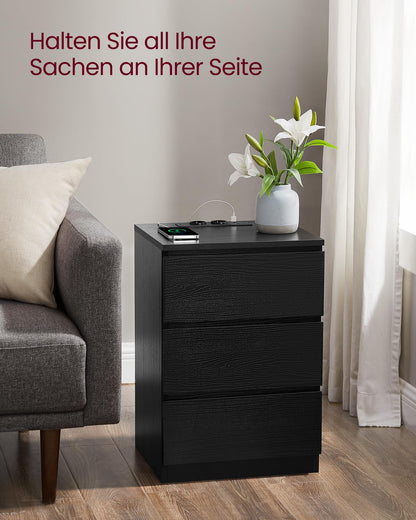 VASAGLE Kailyn Nachttisch 2er Set - Steckdosen, Schwarz LET831B56