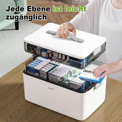 MOPUP Medikamentenbox mit Tragegriff, 4 Ebenen, 34 x 22 x 25.5 cm