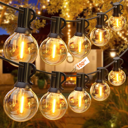 GLUROO Lichterkette Aussen 45.7M - G40 LED Kunststoff Bruchsicher. Runde G40 LED-Birnen für bruchsichere Außenbeleuchtung.