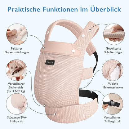 Momcozy Babytrage Air Mesh, ergonomisch mit X-Rücken, rosa