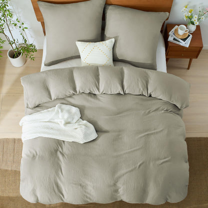 BEDELITE Musselin Bettwäsche 135x200 cm, Baumwolle, 4-teilig, Taupe