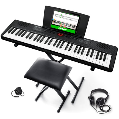 Alesis Melody 61 Digitalpiano – 61 Tasten Anfänger-Komplett-Set: Schwarzes 61-Tasten Digitalpiano für Anfänger zum Musizieren.