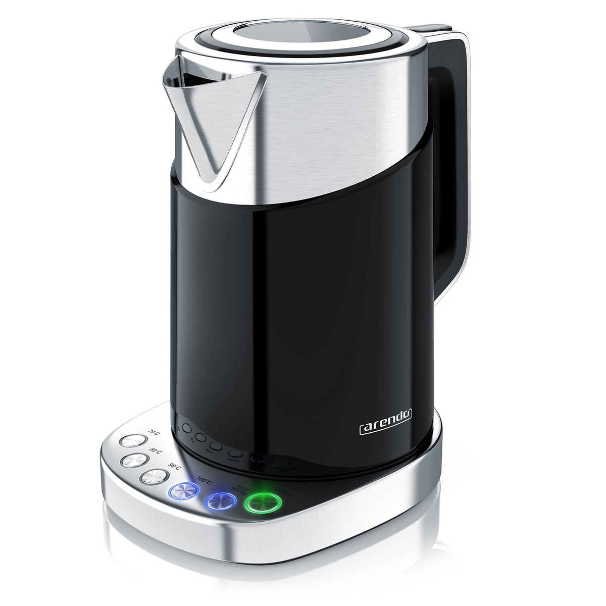 Arendo Wasserkocher Edelstahl mit Temperatureinstellung 1,7 l 3000 W, doppelwandiges Gehäuse, Cool-Touch-Griff