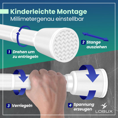 LOBUX Gardinenstange ohne Bohren, Teleskopstange weiss, 210-300 cm