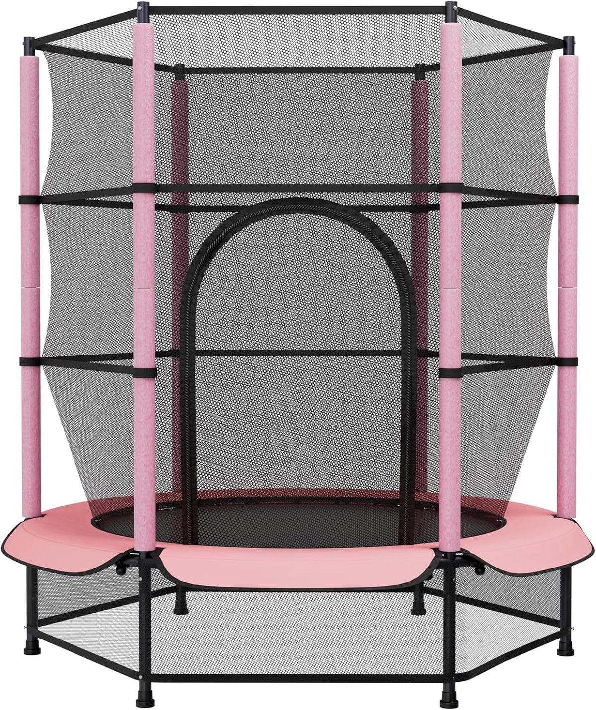 LIFERUN Kindertrampolin Ø 140 cm mit Sicherheitsnetz, Rosa – rundes Sprungtuch und gepolsterter Rand
