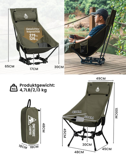 OneTigris DRAGONHIDE Campingstuhl Hochlehner faltbar Ranger Grün