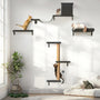 FUKUMARU Katzen Kletterwand Set Holz 10-teilig – Grau. Modulare Holz-Kletterelemente zur Wandmontage für Katzen.