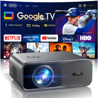 4K Smart Beamer Google TV – Heimkino & Outdoor Projektor: Rechteckig, schwarz. Projekt für 4K-Filme und Streaming zuhause & im Freien.