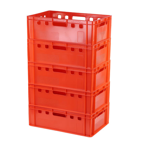 E2 Fleischkiste 60x40x20 Rot – 5 Stück Metzger Lagerkisten. Rote, genormte Eurobehälter für Transport und Lagerung von Fleischwaren.