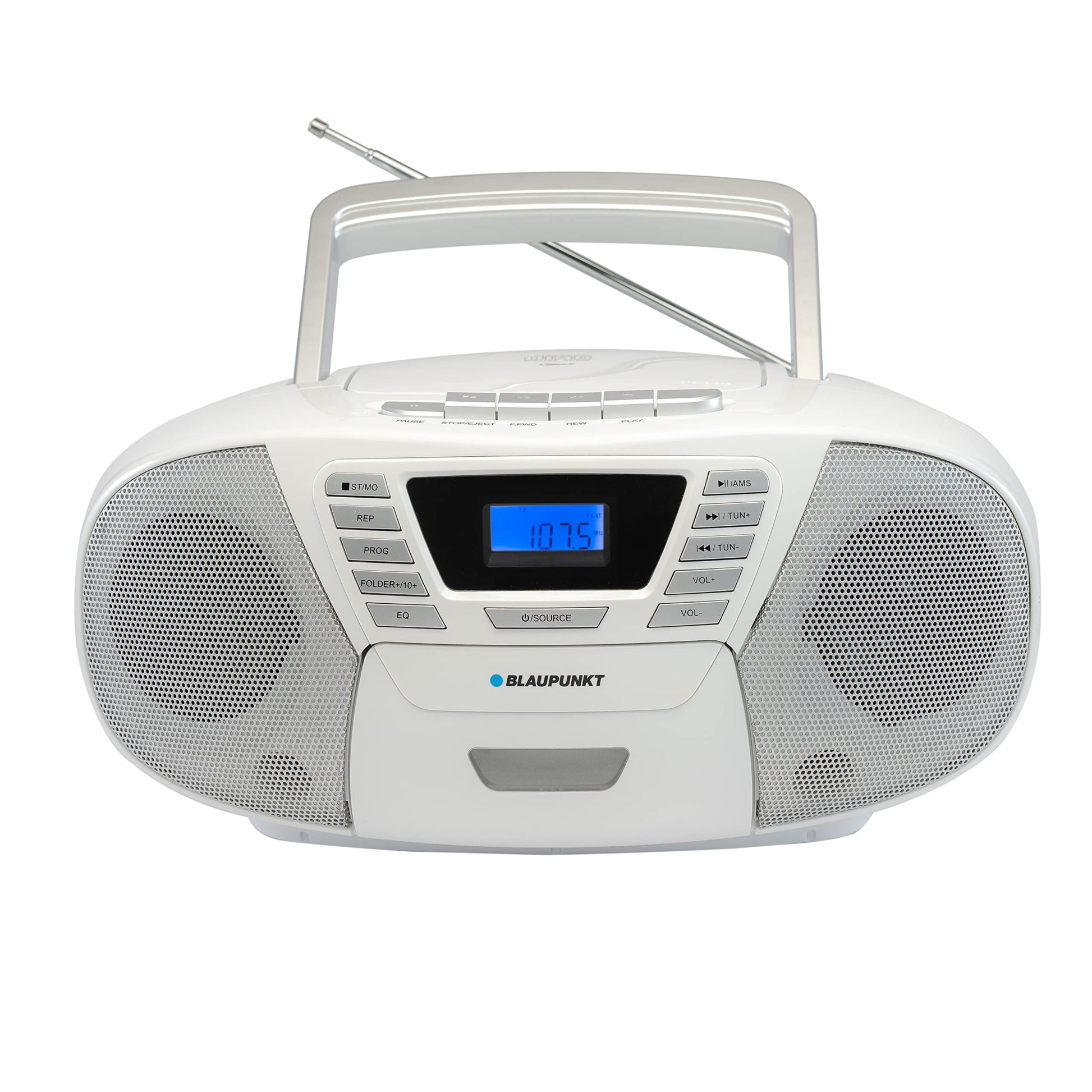 Blaupunkt B 120 Kinder CD Player Bluetooth Boombox - Weiss. Rechteckig, weiss. Für Kinder: Spielt CDs, streamt Bluetooth-Audio.