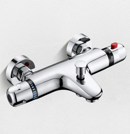 Klassik Thermostat Dusch-/Wannenarmatur Aufputz Chrom 38°C. Glänzende, wandmontierte Chrom-Armatur reguliert präzise die Wassertemperatur für Dusche/Wanne.