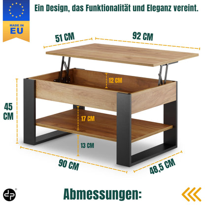 defiPad Couchtisch Höhenverstellbar mit Stauraum – Schwarz/Eiche
