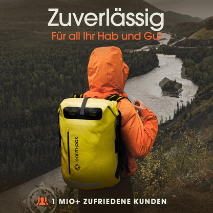 Earth Pak Summit wasserdichter Rucksack 35L Gelb mit Handyhülle