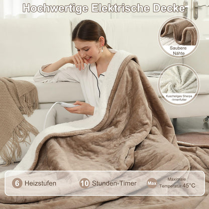 COZYTY Heizdecke 130x180 cm, elektrische Wärmedecke aus Flanell, beige