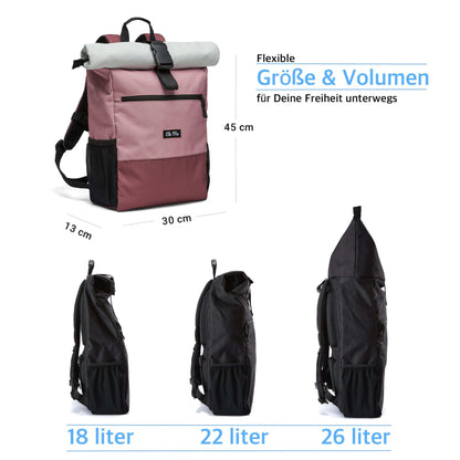 Ela Mo Rolltop Rucksack Damen mit 17-Zoll-Laptopfach Strawberry Cream