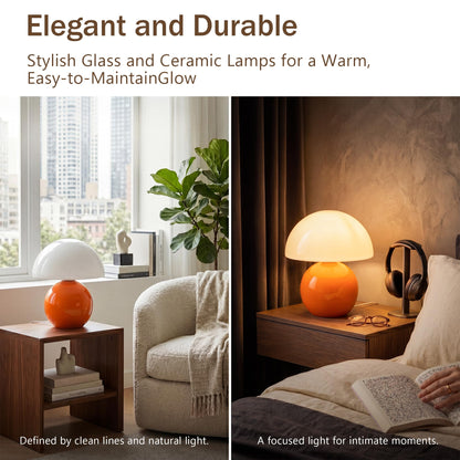 Dawnwake Pilz Tischlampe LED dimmbar Nachttischlampe Glas Orange