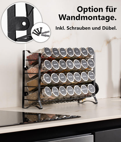 Deco haus Gewürzregal stehend & hängend mit 28 Gläsern, schwarz