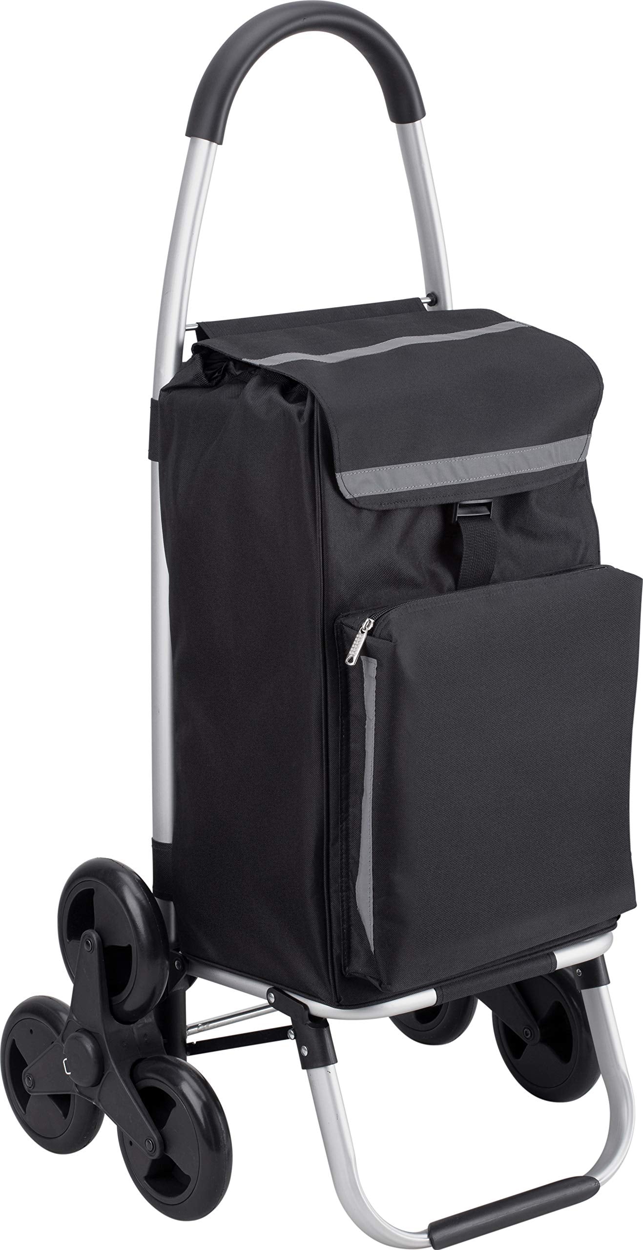 Meister Treppensteiger Einkaufstrolley Schwarz 54+5 L Einkaufsroller. Textilbeutel, Teleskopgriff, Räder. Erleichtert Warentransport.