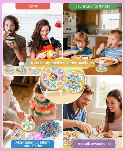 Finsink Mosaik Bastelset Kinder, DIY Untersetzer aus Holz und Glas