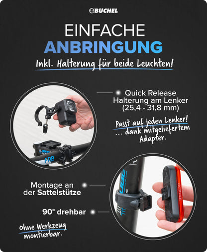 Büchel Fahrradlicht Set LED USB-C Frontlicht & Rücklicht StVZO