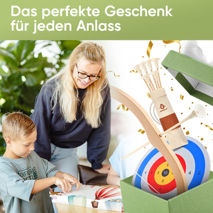 BOWRILLA Pfeil und Bogen Set für Kinder, Holz, mit 6 Saugnapf-Pfeilen