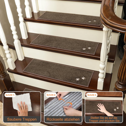 BEQHAUSE Stufenmatten rutschfest Set – 15 Stk. Braun 22x70cm