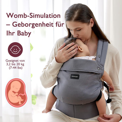 Momcozy Babytrage aus 100% Baumwolle, M-Position, 3,2-20 kg, Grau
