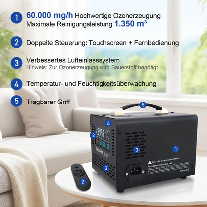 Charmline Ozongenerator 60000 mg/h mit Fernbedienung, Schwarz