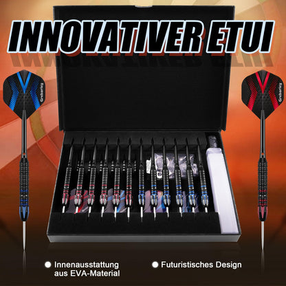Grebarley Steeldarts Set, 12 Profi Dartpfeile mit Metallspitze